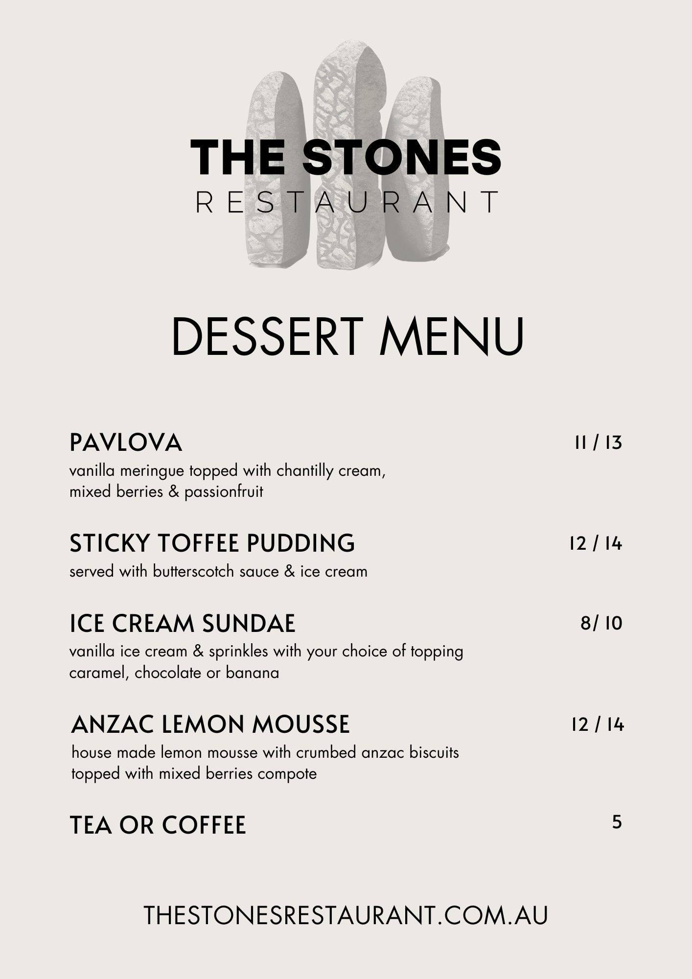 Stone Play Menu The Stones Restaurant