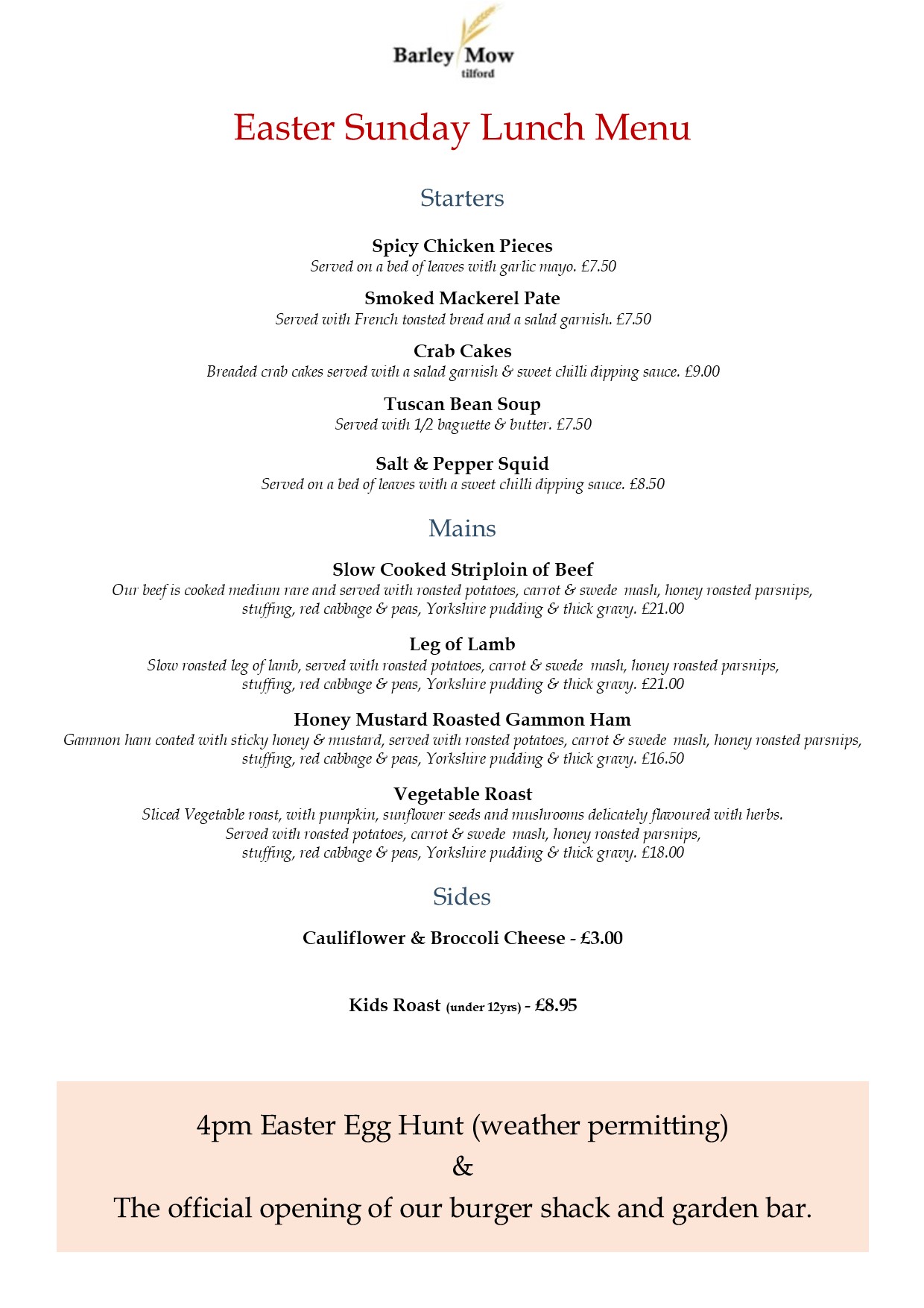 Menu | Barley Mow Tilford