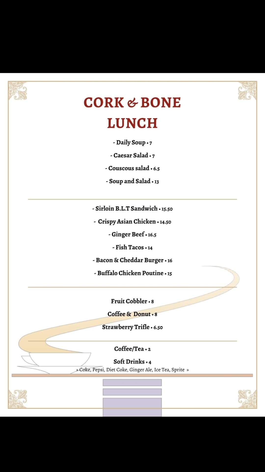 Menus Cork & Bone Bistro