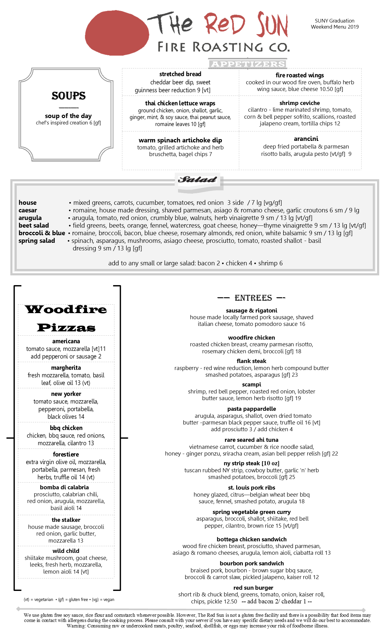 Special Menus | The Red Sun Fire Roasting Co.