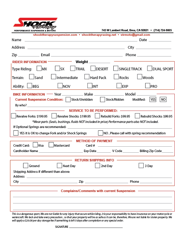 Adjustable Rate Rider Form Suspension Services | Shock Therapy