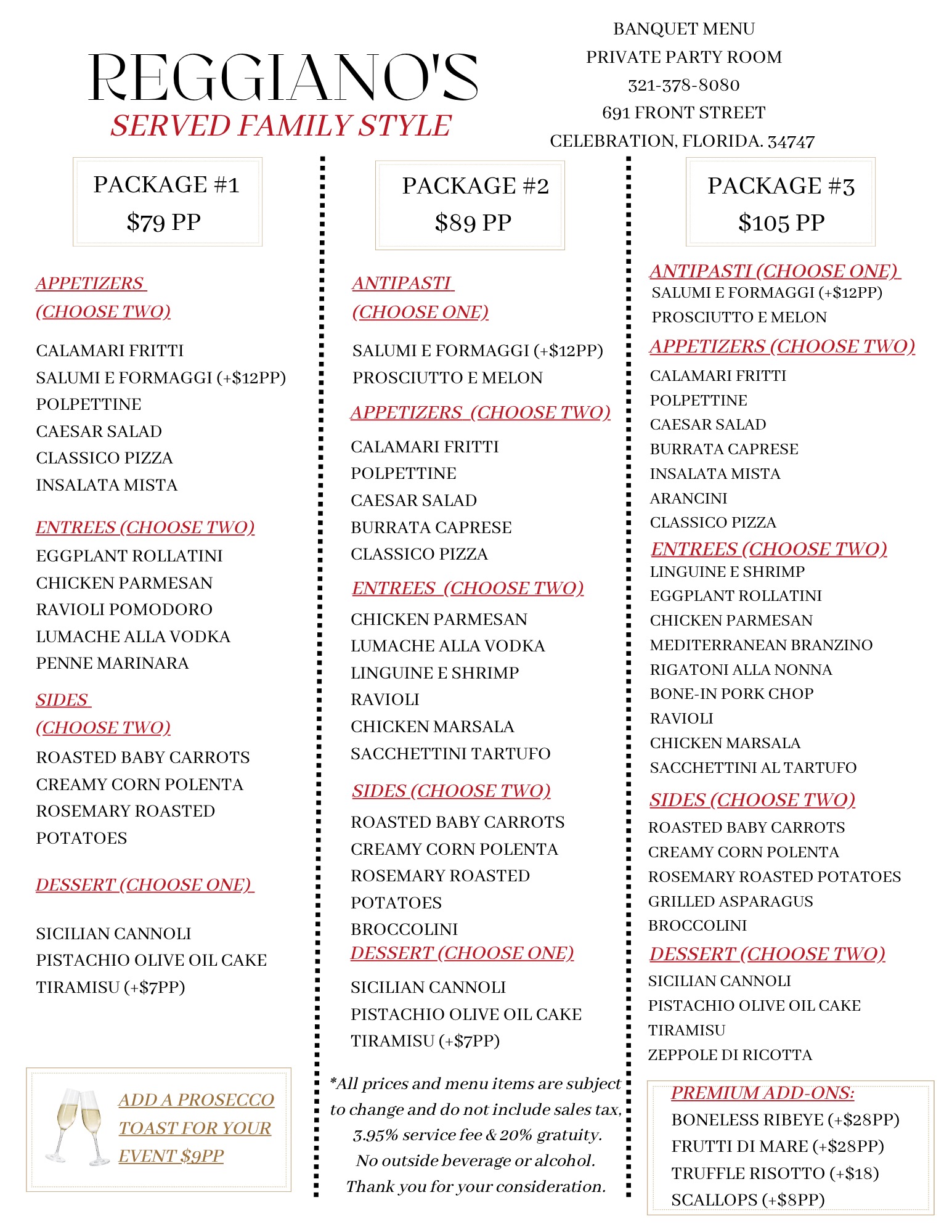 Reggies Menu Home | Authentic Italian Cuisine | Reggiano's of Celebration