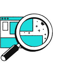 Magnifying glass icon for search optimization.