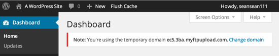 Temporary domain notice in WordPress