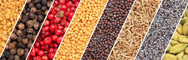 Various spice seeds collage, banner
