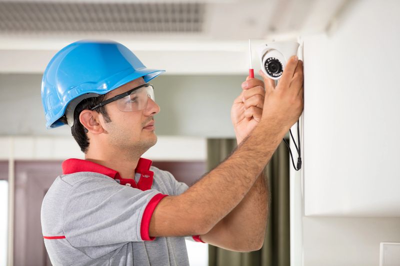 Technician Installing Security Camera