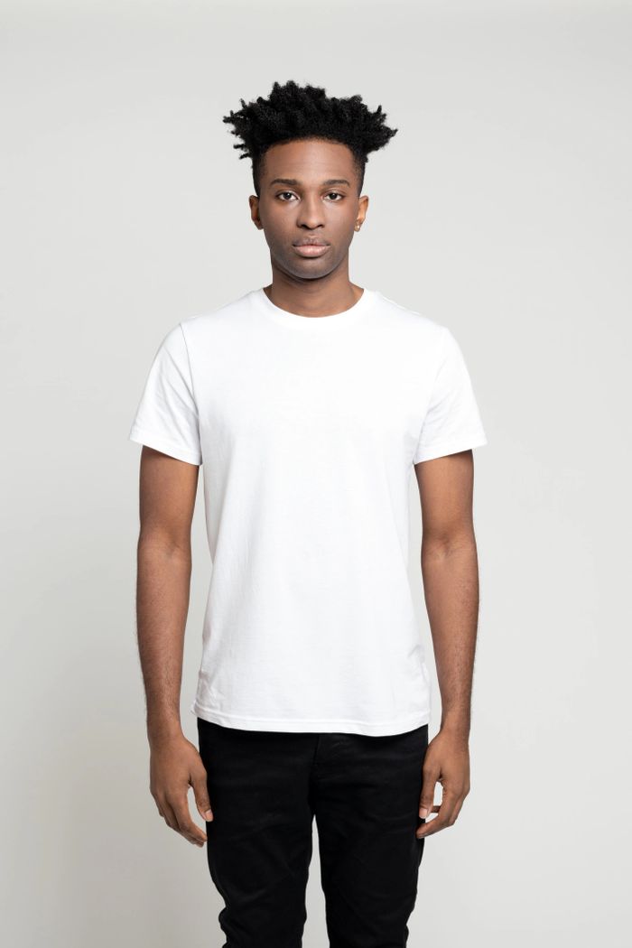 White T-shirt with customizable front and back logo printing space.