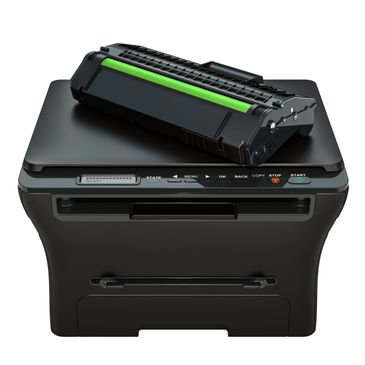 Black laser printer with a toner cartridge on top.
