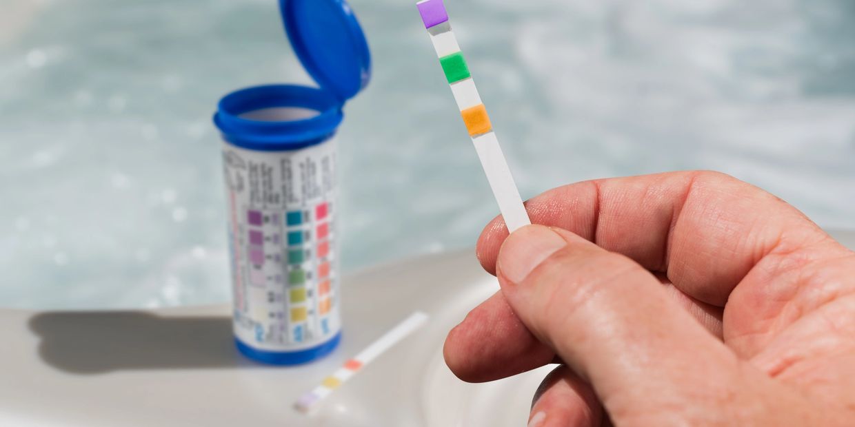 Chemical testing strip to check hot tub water quality