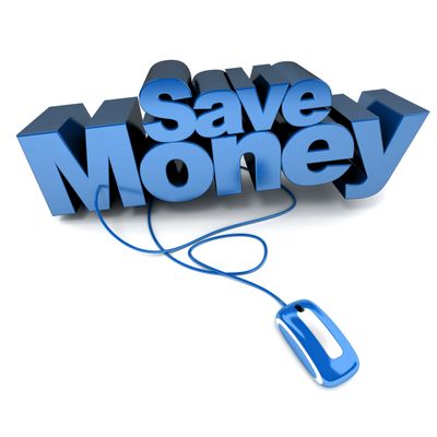3D text 'Save Money' connected to a blue computer mouse.