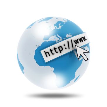 3D globe with a web address bar and cursor icon, symbolizing global internet browsing.