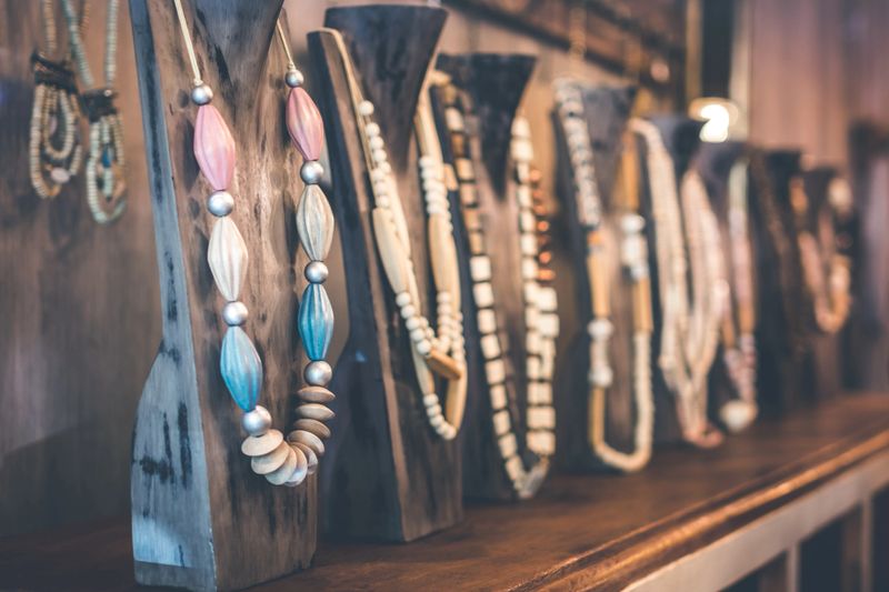 Amber jewelry in a jewelry store