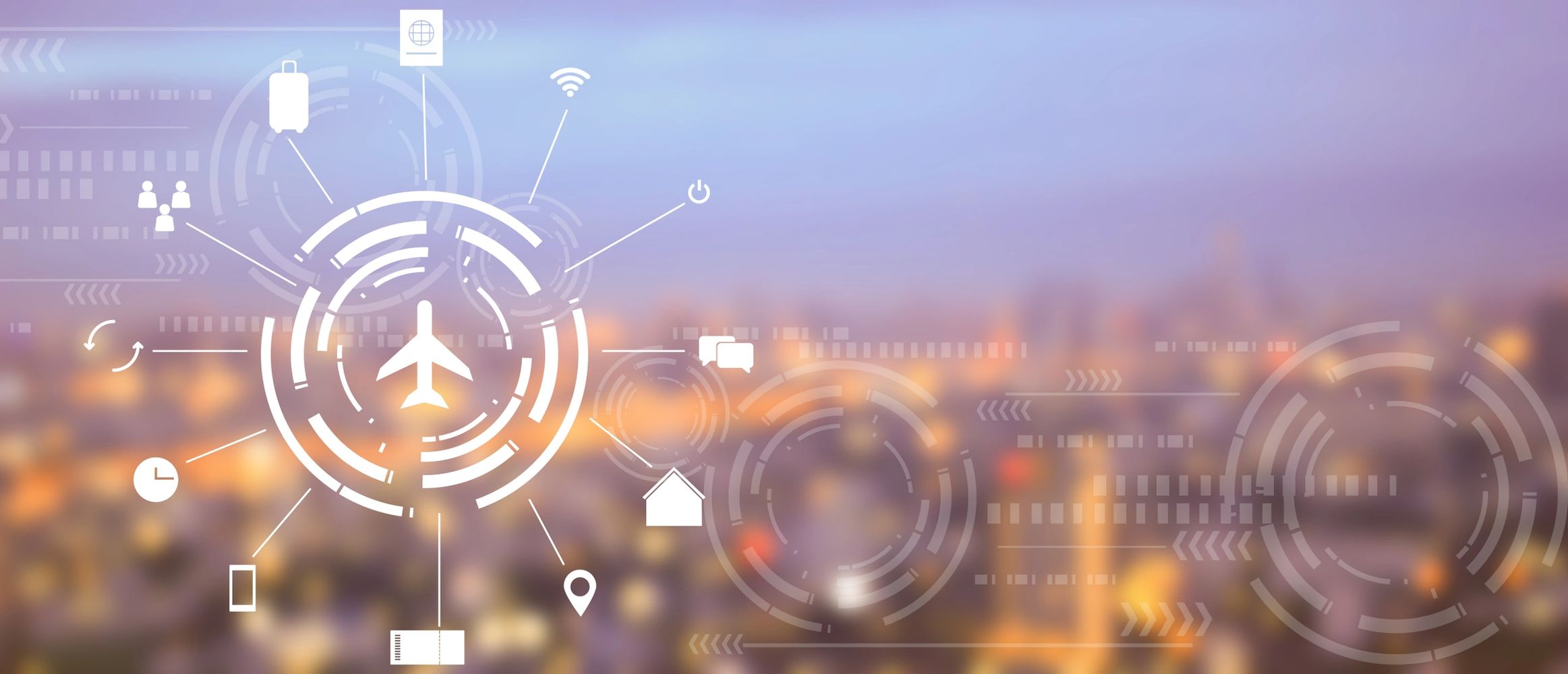 The image shows travel icons