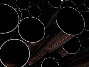 Black shiny metal tubes with reflective edges.