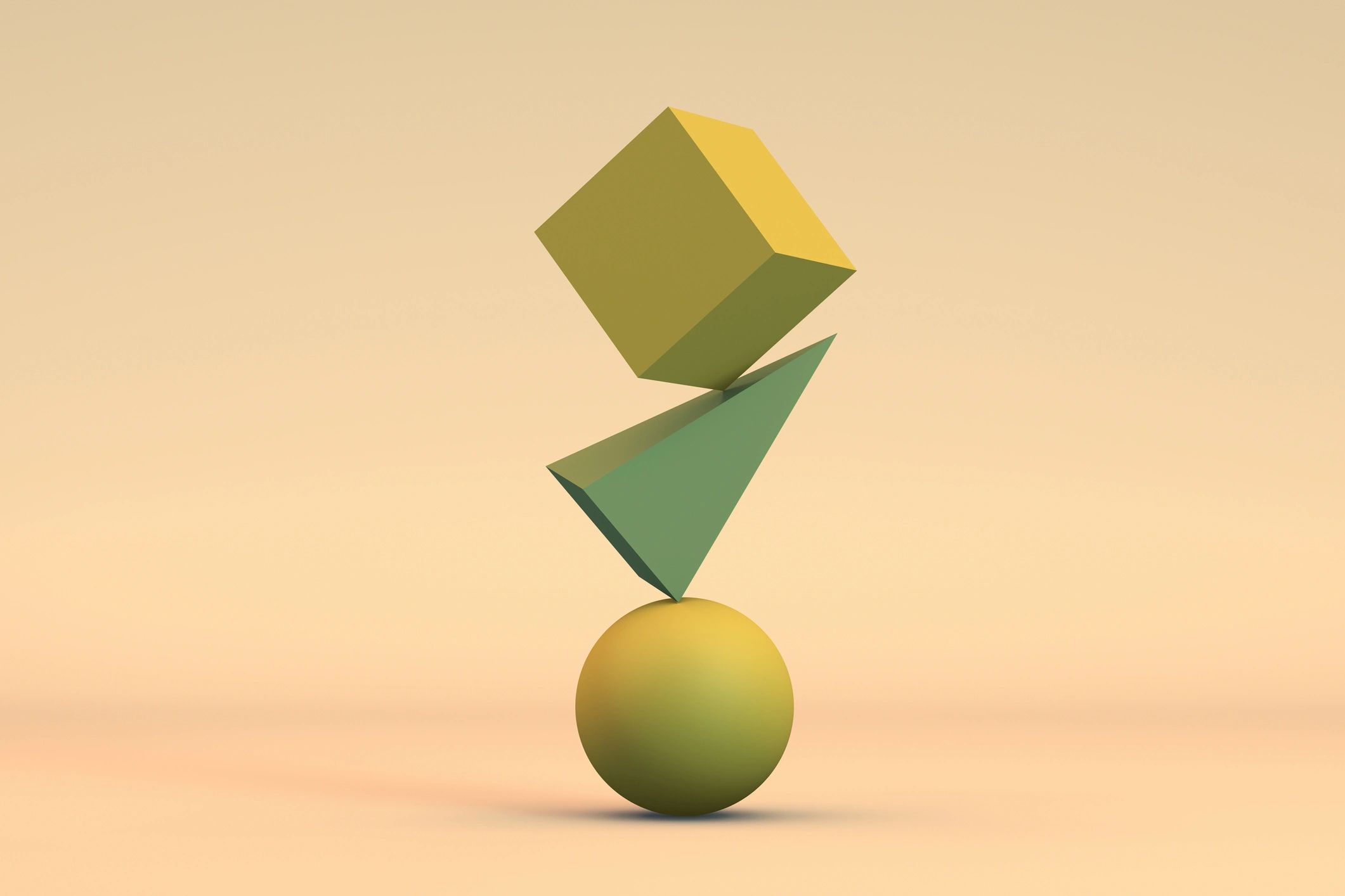 Balanced geometric shapes in muted colors on a beige background.