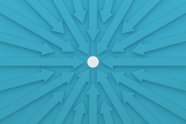 Blue arrows pointing inward to a central white circle.