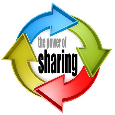 Colorful circular arrows with the phrase 'the power of sharing' in the center.