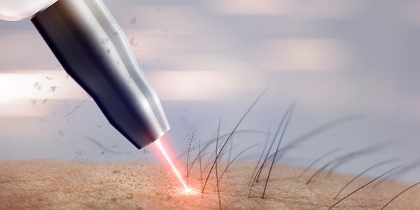 Close-up of laser hair removal on skin with hair follicles.