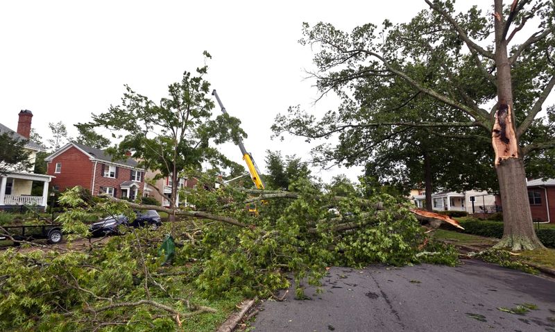 Neighborhood storm damage aftermath.