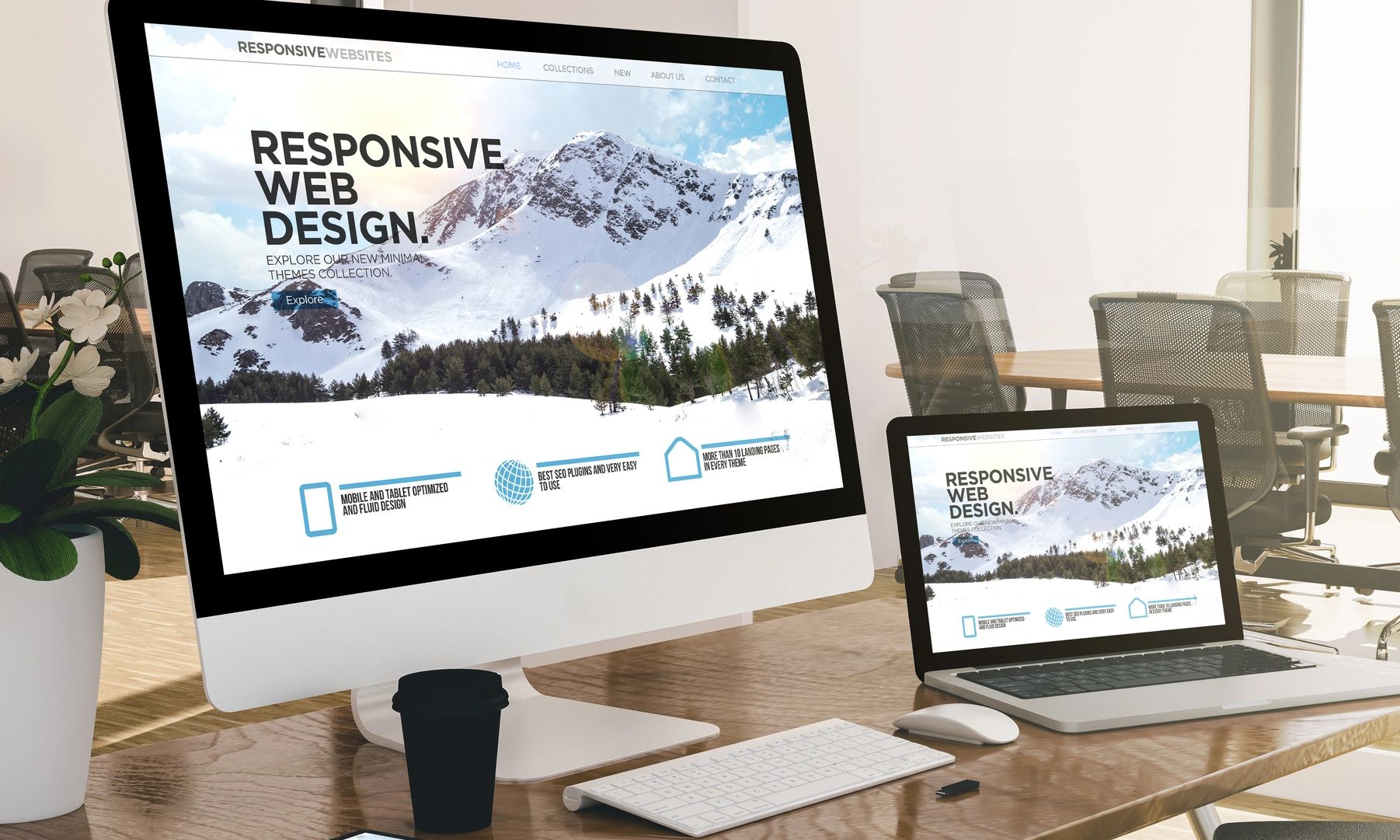 Responsive website mockups highlighting web design services for campgrounds and RV parks.
