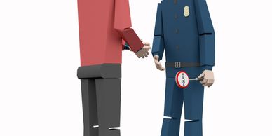 Low-poly illustration of a man talking to a police officer.