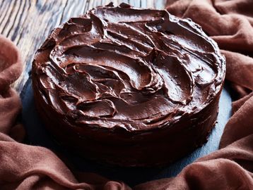 Rich chocolate cake with smooth frosting.