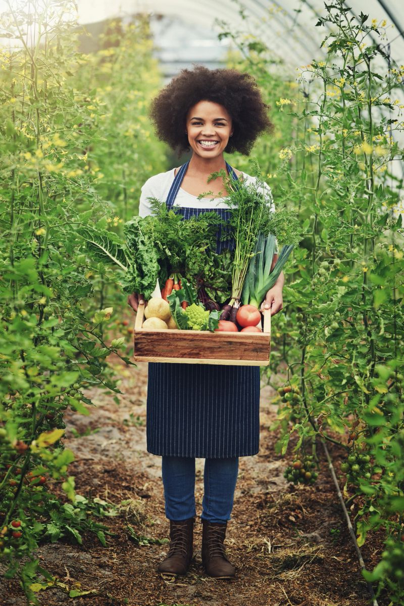 Shot of an attractive young female farmer carrying a crate of fresh produce