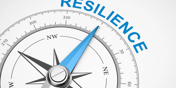 Compass needle pointing to the word RESILIENCE in bold blue letters.