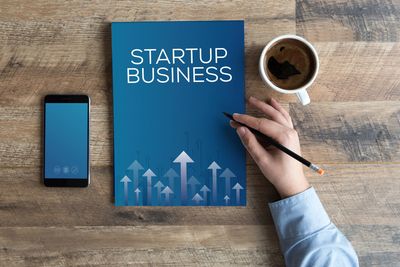 Startup Business booklet with smartphone, coffee, and pencil–CPA help for entrepreneurs & businesses.