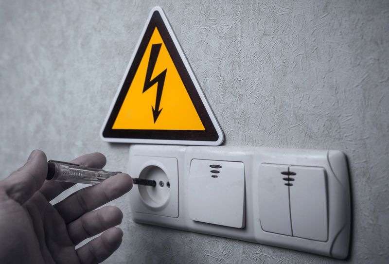 The electrician makes electrical measurements; jumps tension, electrical safety.