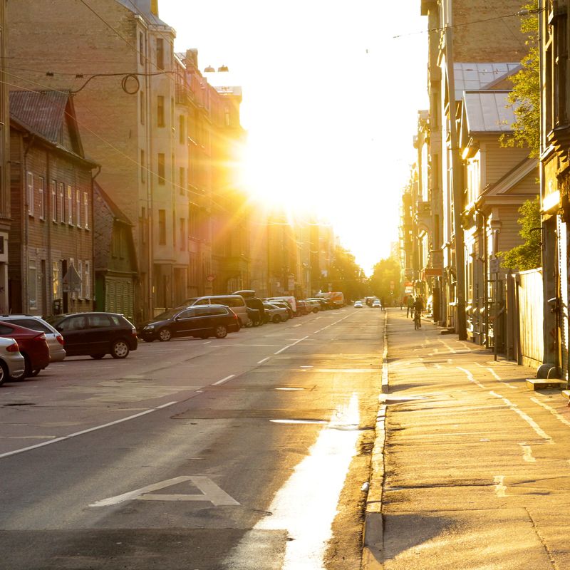 street in the light of the setting sun