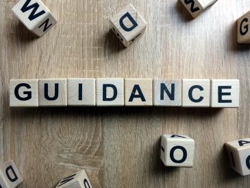 Wooden letter blocks spelling 'GUIDANCE'.