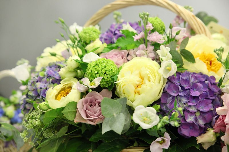 Very beautiful flowers in a gift basket