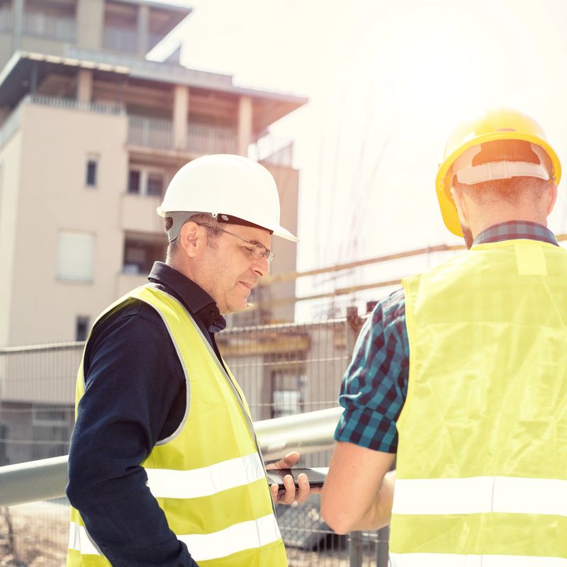 Engineers having meeting regarding new construction phase