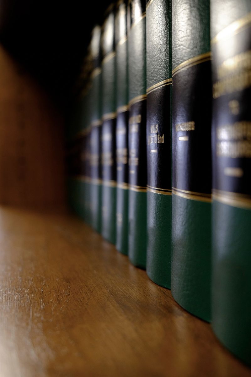 Legal law books on shelf with labels for learning understanding judicial case
