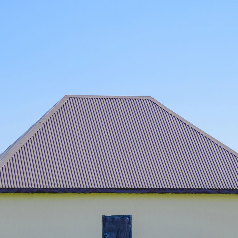 The roof of corrugated sheet. Roofing of metal profile wavy shape.