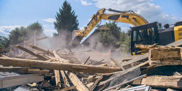 Construction debris processing area - sorting & shredding of wood, sheetrock, concrete, insulation, 