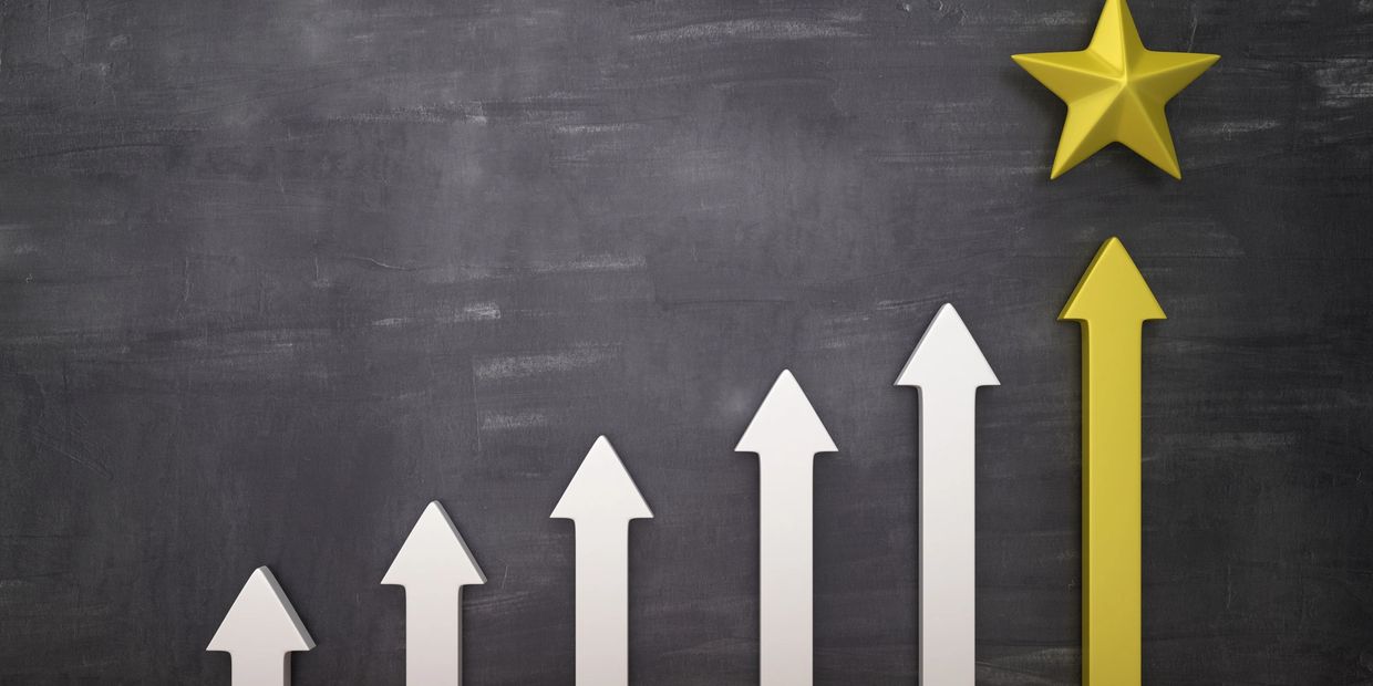 Arrows increasing in height with a star at the top of the tallest arrow.