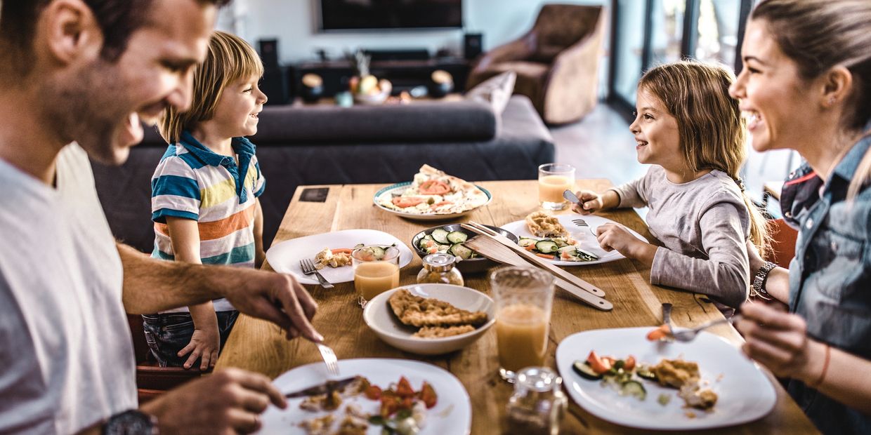 Family enjoying a meal together at home.