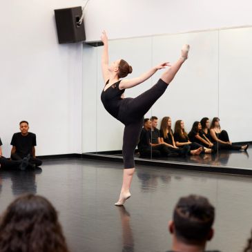 Ballet dancer performing in front of an audience.
