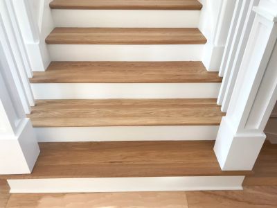 Wood and white painted staircase steps.