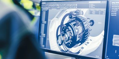 3D CAD model of a mechanical component displayed on a computer screen.
