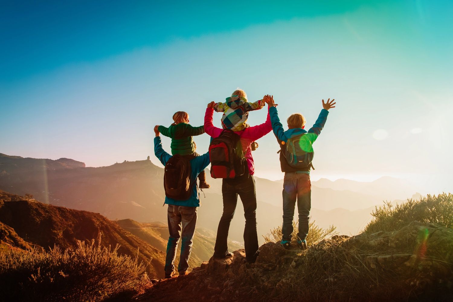 Family hiking in the mountains