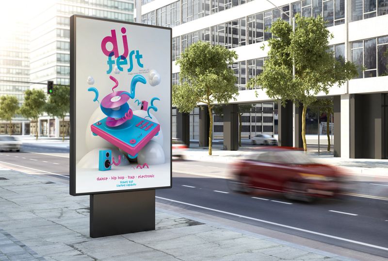 3d rendering dj fest poster on the city