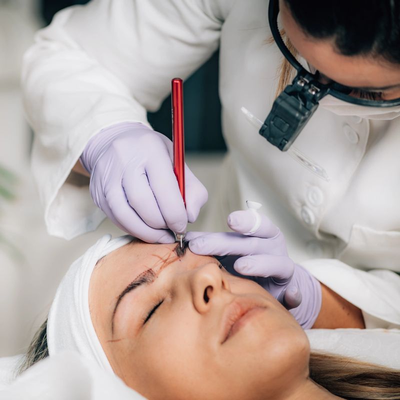 Beautician Microblading Eyebrows in Beauty Salon