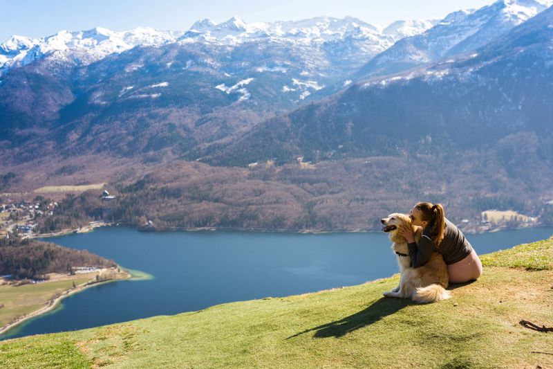 Woman and her dog admire the view