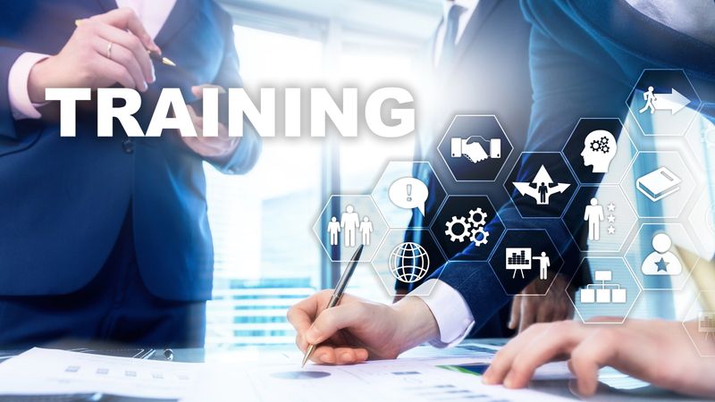 Business training concept. Training Webinar E-learning. Financial technology and communication concept.