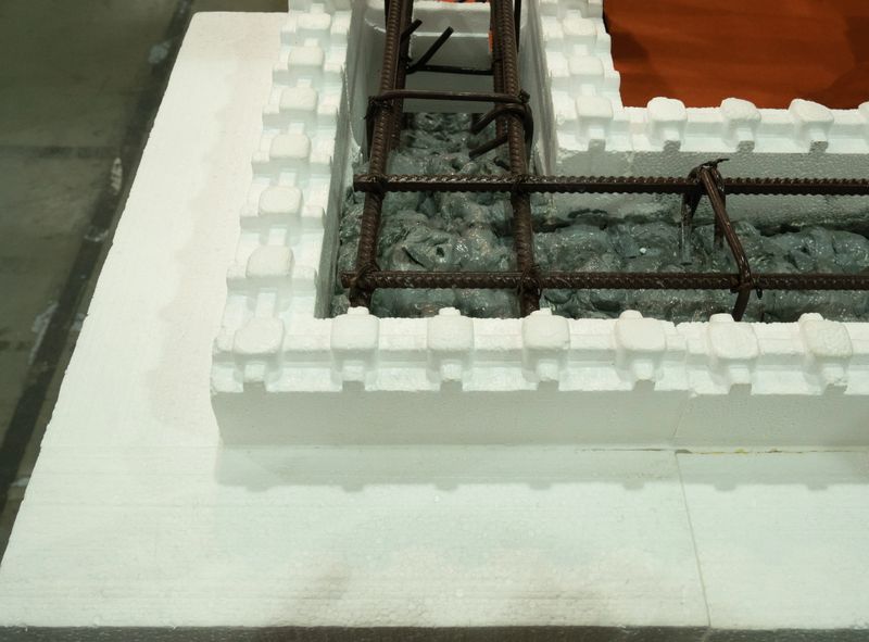 construction frame with insulating styrofoam and reinforced concrete