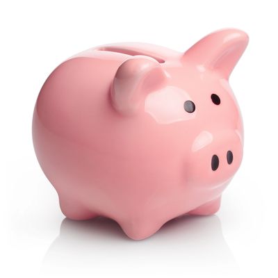 This is a photograph of a pink porcelain piggy bank