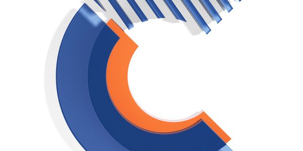 Abstract 3D circular design with blue and orange segments.